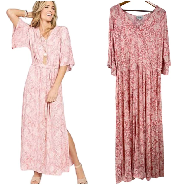 Haute Hippie Tribe Knit Maxi Dress Pink Python Animal Print Size 1X No Belt