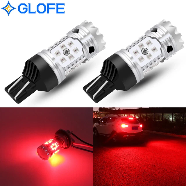 GLOFE 2x No Hyper Flash7443 7440 LED Brake Tail Stop Light Bright Pure RED Bulbs