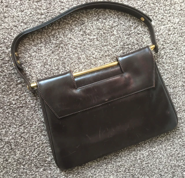 Rara borsa a mano originale vintage S. Launer London H M Queen marrone in pelle