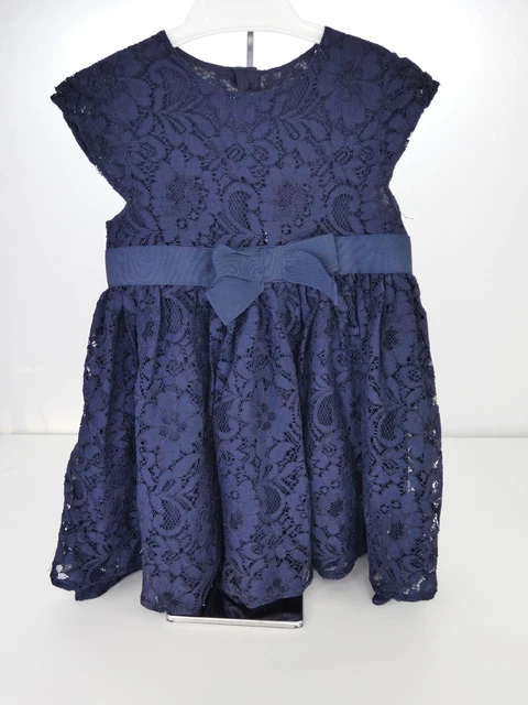 Mamas Papas Kleid marineblau Band Lase Blumenmuster Baby Mädchen 18 24 Monate neu mit Etikett 2