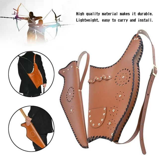 Traditional Recurve Bow Bag Case Arrow Quiver Leather Archery Longbow Hunting T7