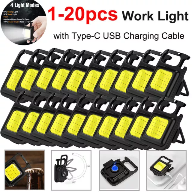 Mini 800LM COB LED Flashlight Work Light USB Rechargeable Torch Keychain Lamp