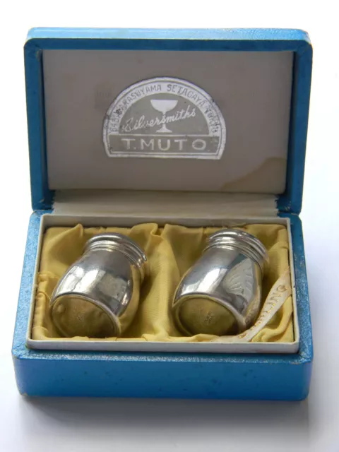 Vintage 1950s T.Muto 950 Sterling Silver Mini Salt & Pepper Shakers Original Box