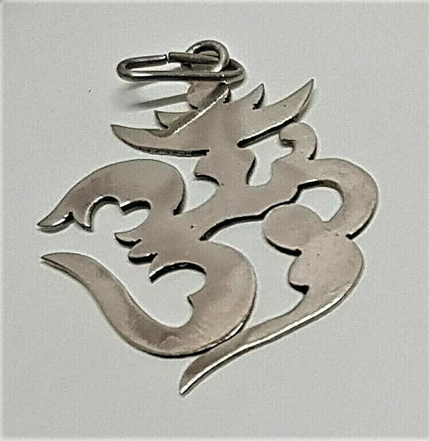 Pendentif Ancien En Argent 925 Massif Avec Symbole Bouddhiste Om - Bijou Vintage