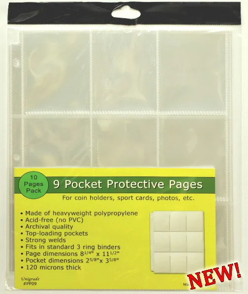 30 pages (THREE PACKS) of Unigrade 9 pocket pages for sport cards