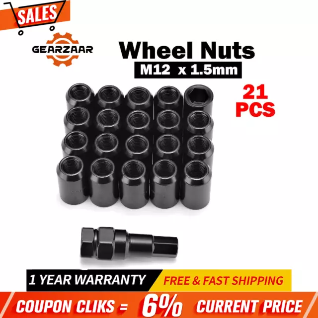 M12x1.5 Steel Wheel Lug Nuts Wheel Rims Tuner With Hex Key 21PCS Black Kit NEW