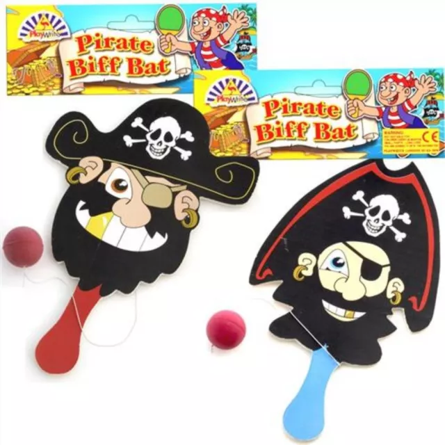 Job Lot 24 PIRATE PADDLE BATS Wholesale Bulk Buy Party Bag Toy BIFF BAT/BALL