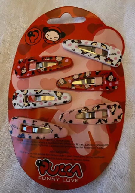 NEW Pucca hair clips set of 6 red white pink cartoon kawaii manga anime