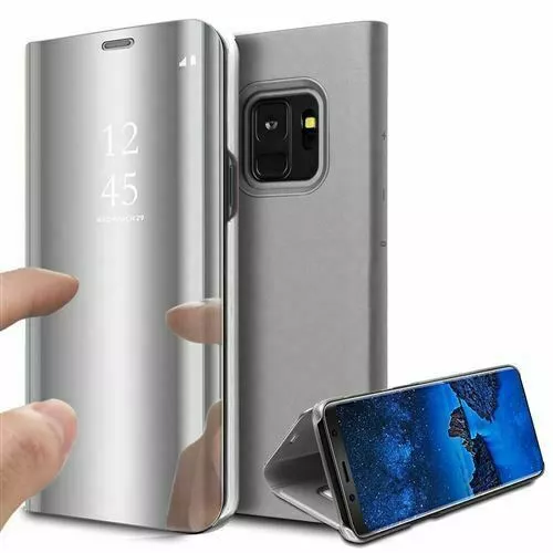 Coque Étui Rabat Pour Samsung Galaxy S8 Housse Clear View Effet Miroir Argenté