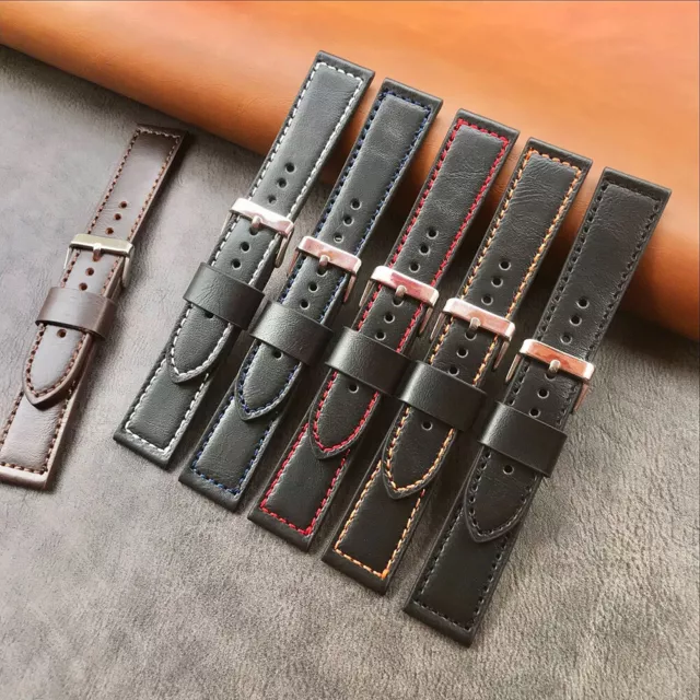 18-24mm Width Leather Watch Band Wristband Solid Strap Men Women Watchband Gifts