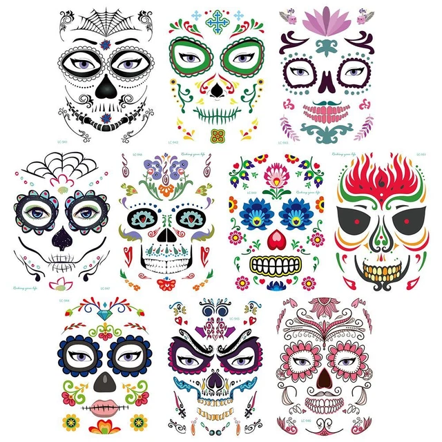 Pegatinas de tatuaje de decoración de Halloween de larga duración accesorios con disfraces pegatina facial