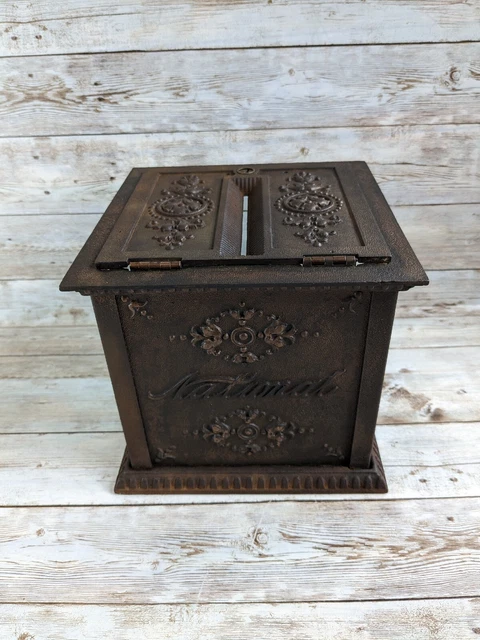 Antique National Cash Register Cast Iron Receipt Box 3 Side Glass Check Box
