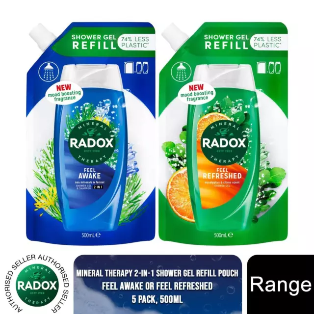 Radox Mineral Therapy Shower Gel Refill Pouch Feel Awake or Refreshed 500ml, 5pk