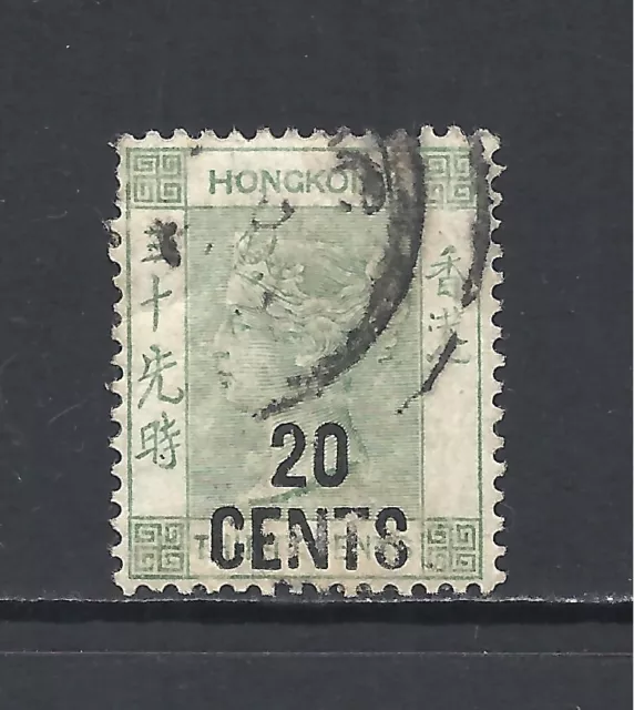 HONG KONG SCOTT 61 USED VF - 1891 20c on 30c YELL GREEN ISSUE - QUEEN VICTORIA