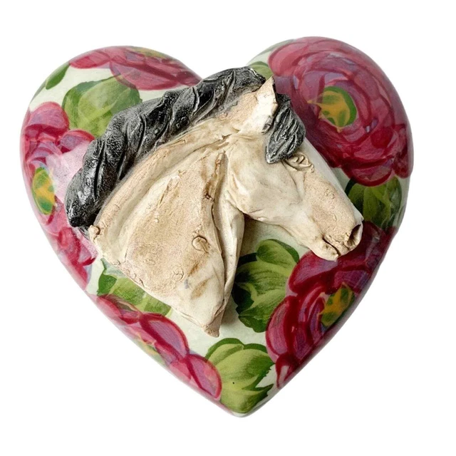 VIntage horse trinket box 5x1.25 hand-crafted ceramic jewelry heart Valentines