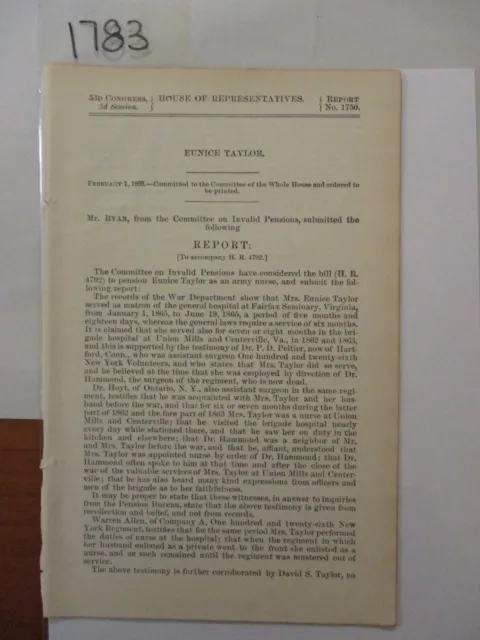 Govt Report 1865 Eunice Taylor  Matron General Hospital Fairfax Seminary  #1783