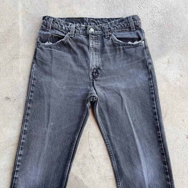 Vintage Levis 505 Jeans Mens 33x28 Black Straight Fit Orange Tab Distressed Worn