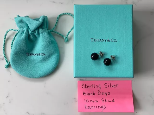 Tiffany & Co. Sterling Silver Black Onyx 10mm Stud Ball Earrings Preowned