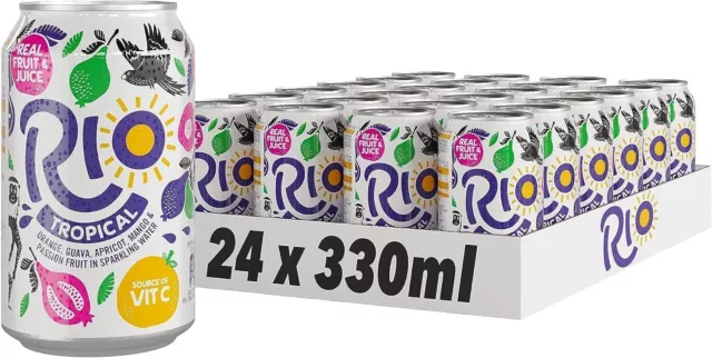 Rio Tropical Original Soft Drink, 24 pack x 330ml, Refreshing Carbonated Real F