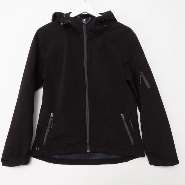 Black Diamond Womens Hooded Fleece Lined Jacket Softshell Size Medium Ski Black