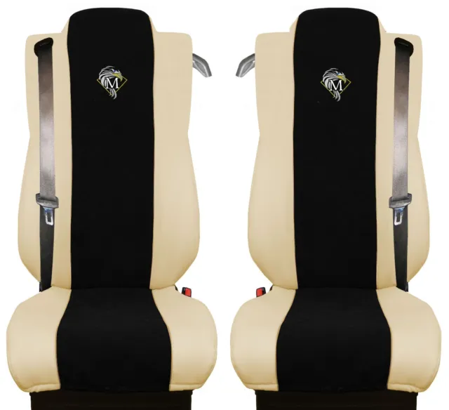 Seat Cover Leatherette-Fabric Mercedes Actros MP4  SEAT BELTS Beige Black