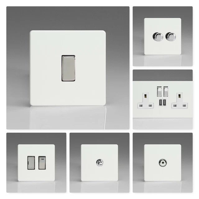 VARILIGHT SCREWLESS PREMIUM White Plastic Light Switch Socket Dimmer