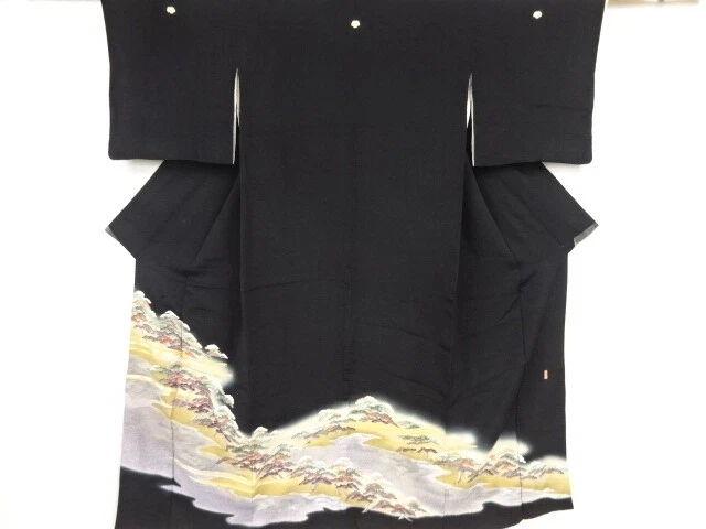 81382# Japanese Kimono / Antique Tomesode / Embroidery / Pine