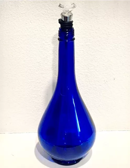 Vintage Cobalt Blue teardrop Glass Bottle Acqua della Madonna Made in ITALY