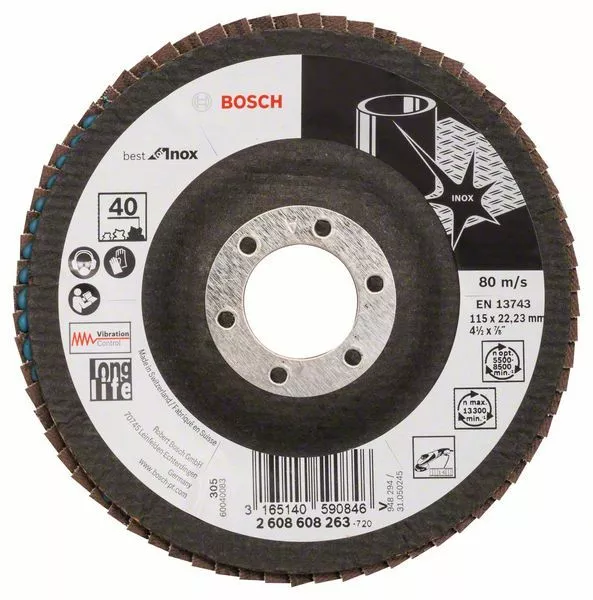 Bosch Disco de Lija Abanico X581 Best para Inox, Angular, 115MM, 40 , Glasg