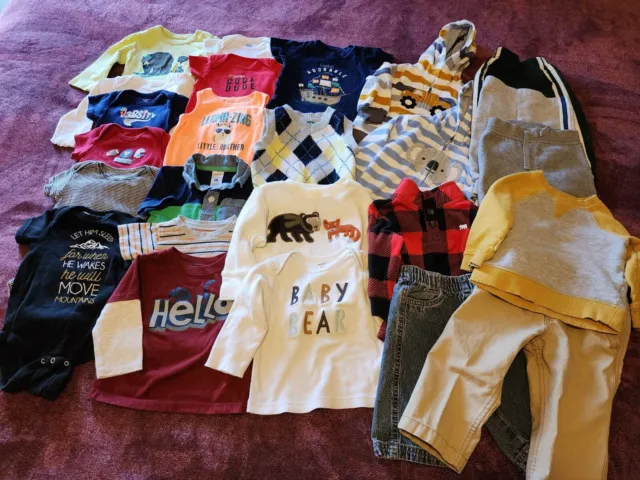 24pc Baby Boys 6-9 months LOT OF CLOTHES Shirts Pants Outfits #5
