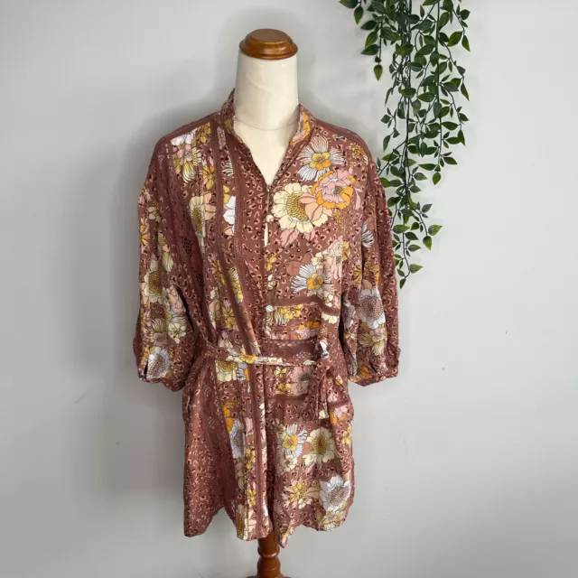 JAASE Size XS Womens Brown Floral Animal Print Tie Waist Playsuit EUC