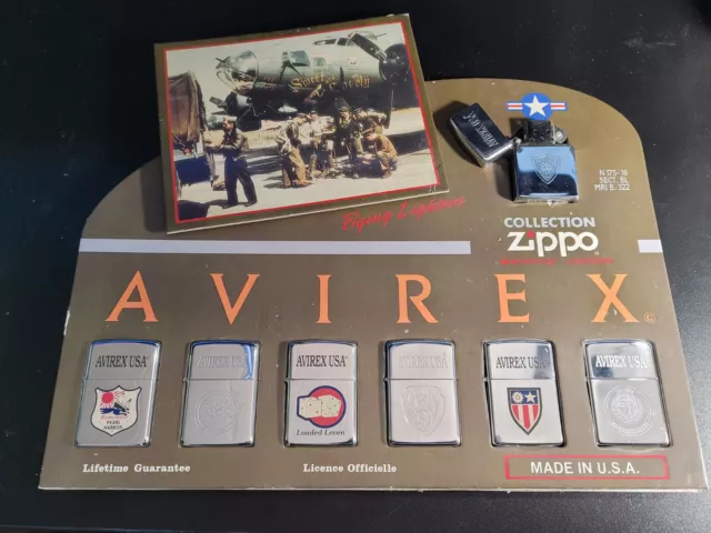 Zippo Lot De 2 Presentoirs Un Complet De 7 Avirex 1992 Tout Neuf Plus Un Vide