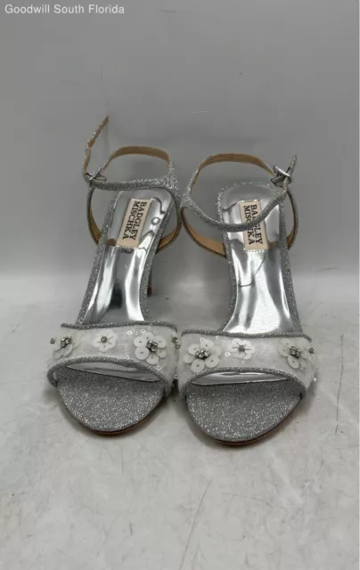 Badgley Mischka Womens Tazana Silver Stiletto Heel Ankle Strap Sandals Size 6.5