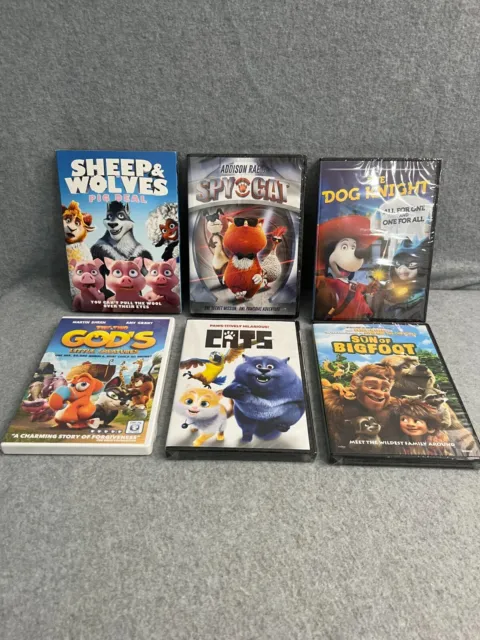 Lot of 6 Childrens DVD's Sheep & Wolves Spy Cat Dog Knight Cats Son of Bigfoot