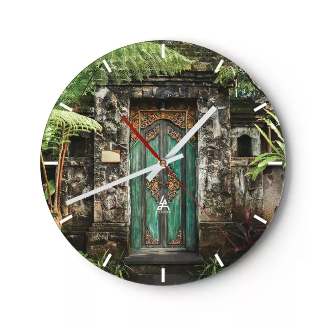 Reloj de Pared 30x30cm Reloj de Vidrio Puerta Puerta Verde Silencioso Decorativo