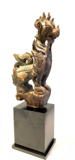 Burmese antique Chinthe mythological figure wood statue 5