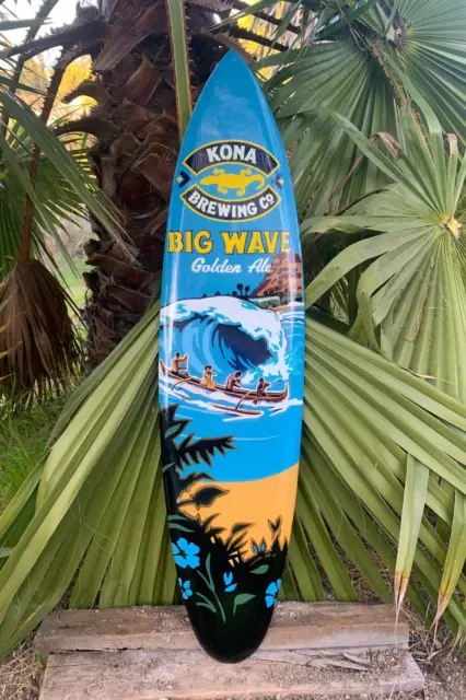 Kona Brewing Big Wave Hawaii Airbrushed Surfboard Wall Plaque Liquid Aloha 39"