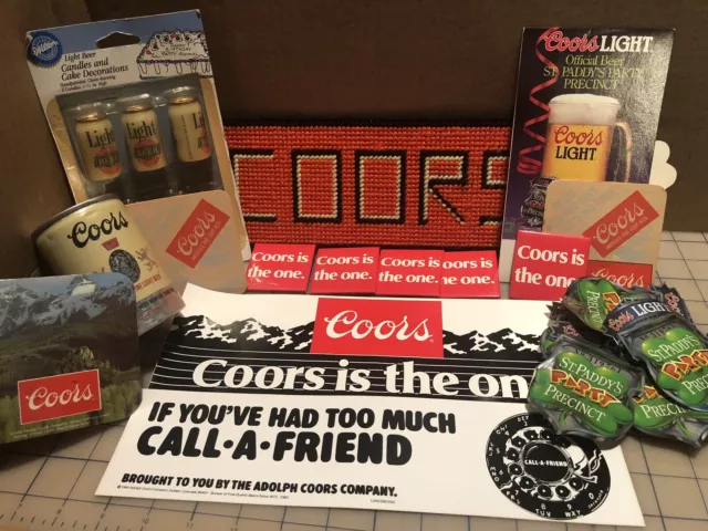 Lot Vintage Coors Brewery Beer Bumper Stickers Can Buttons Advertising Cards