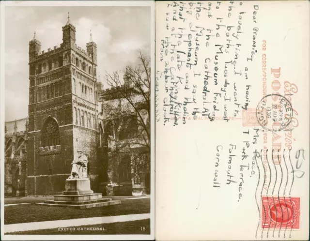 Exeter Cathedral Real Photo RP GB 1936 Cancel Excel Series
