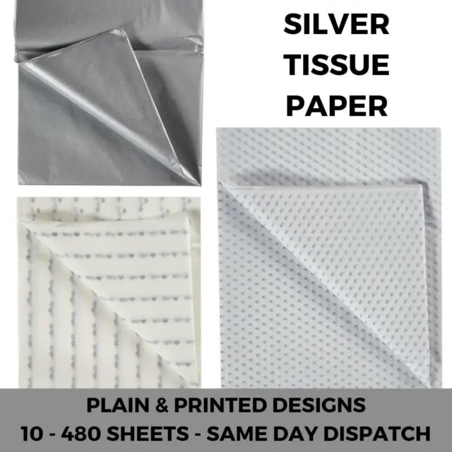 Silver Tissue Paper Sheets - Metallic Large Acid Free 50x75 Plain Printed Polka