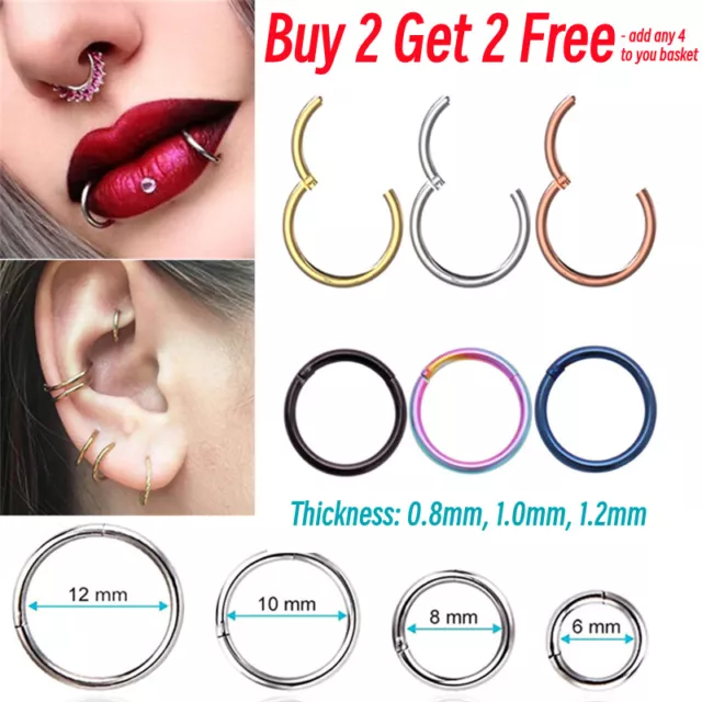 Surgical Steel Nose Ring Septum Clicker Hinge Segment Face Hoop Ear Lip Piercing