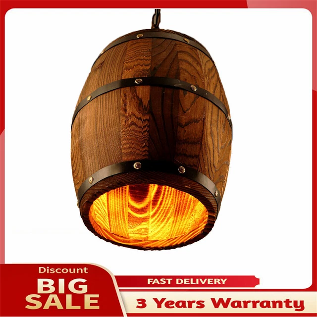 Retro Ceiling Pendant Lamp Wood Wine Barrel Hanging Fixture Light Bar Cafe Lamp