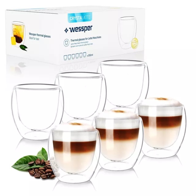 Lot de 6 verres isothermes double paroi 250ml, thé café cocktail latte macchiato