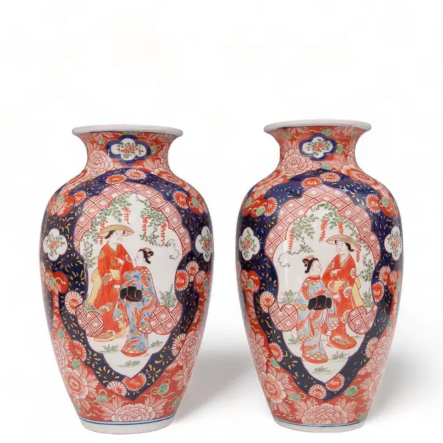 Nice large pair of Japanese Imari porcelain vases, figures / phoenix, circa 1900