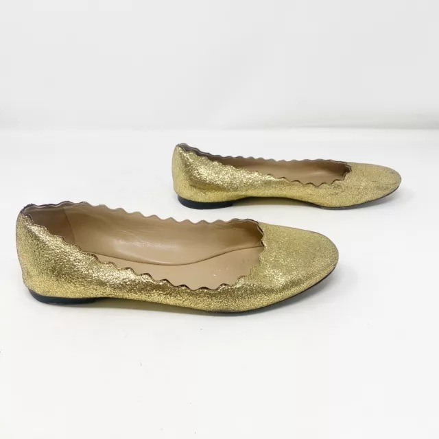 Chloe Lauren Gold Metallic Sparkle Scalloped Ballet Flats 37 US 7