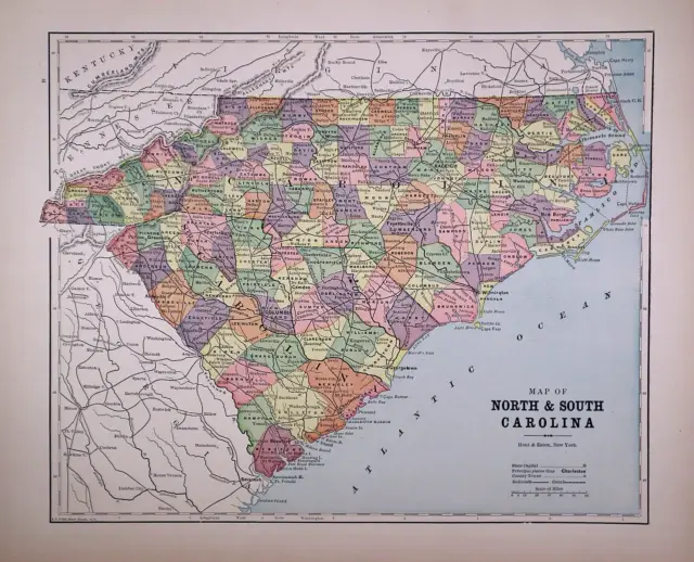 Old 1892 Authentic Atlas Map ~ NORTH & SOUTH CAROLINA ~ (11x14) ~ Free S&H -#030