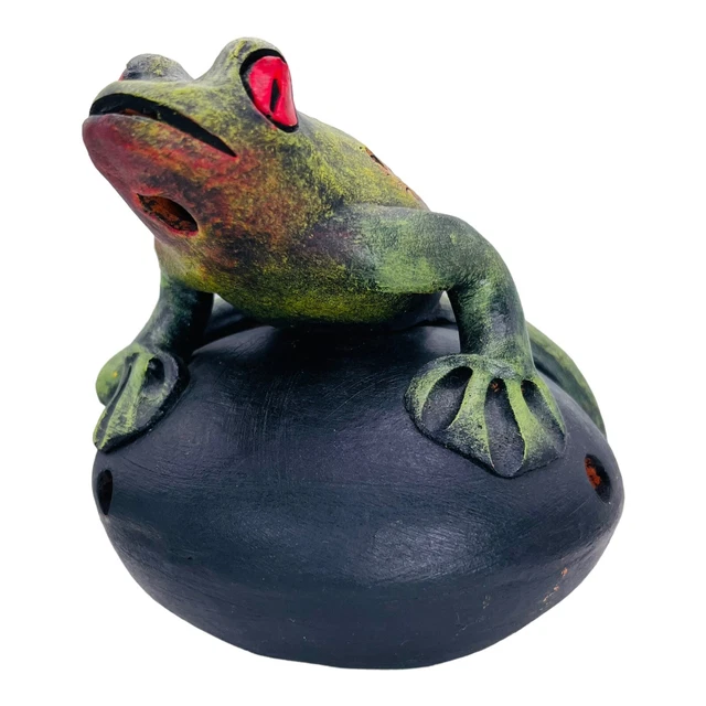 Vintage Costa Rican Large Handmade/Painted Frog Ocarina/Whistle 12 Holes 7” x 5”