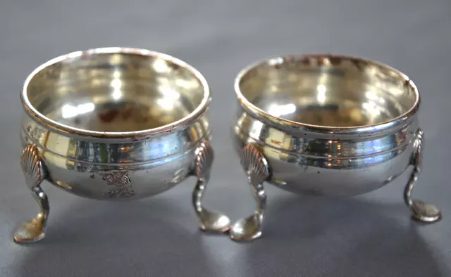 Pair Antique 18Th Century Georgian Sheffield Silver Plate Cauldron Footed Salts