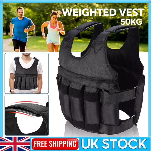 50kg Weighted Vest Jacket Adjustable Load Weight Loss Exercise Training Fitness