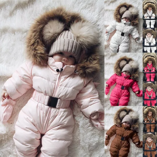 Winter Infant Baby Boy Girl Romper Jacket Hooded Jumpsuit Warm Coat Outerwear US